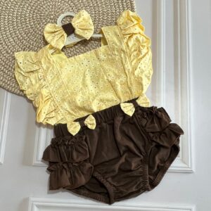 romper + cintillo cafe amarillo 0 6m