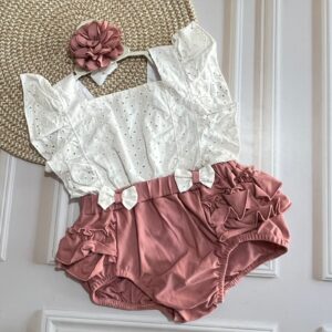 romper + cintillo blanco camel 6 12m