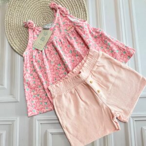 conjunto blusa/short rosa floreada colorita 8t