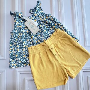 conjunto blusa/short amarillo floreada colorita 6t
